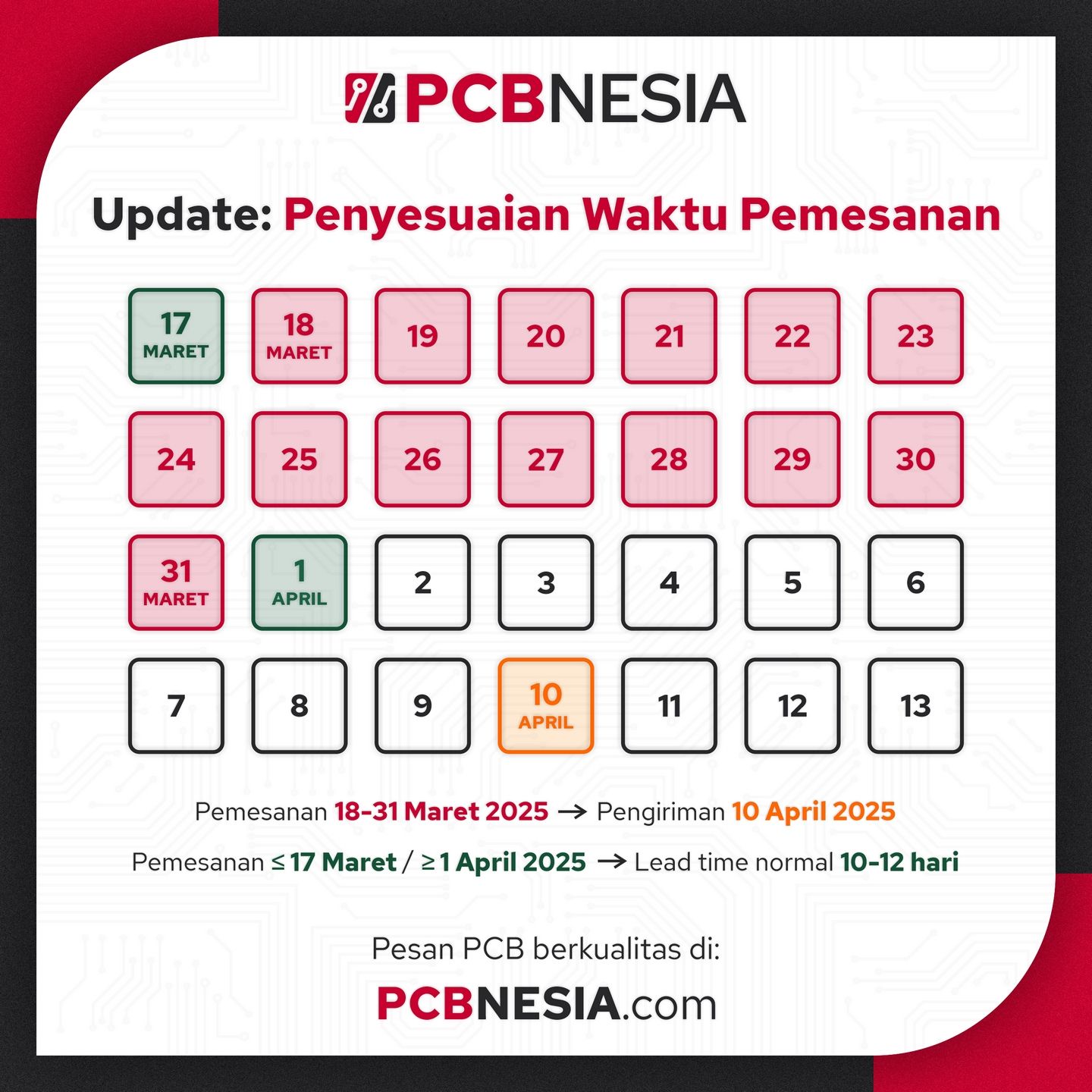 Update: Penyesuaian Waktu Pemesanan